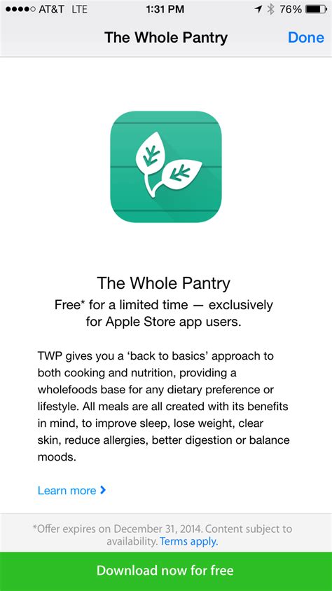 Free iOS app courtesy of Apple Store: The Whole Pantry ($2.99 value)