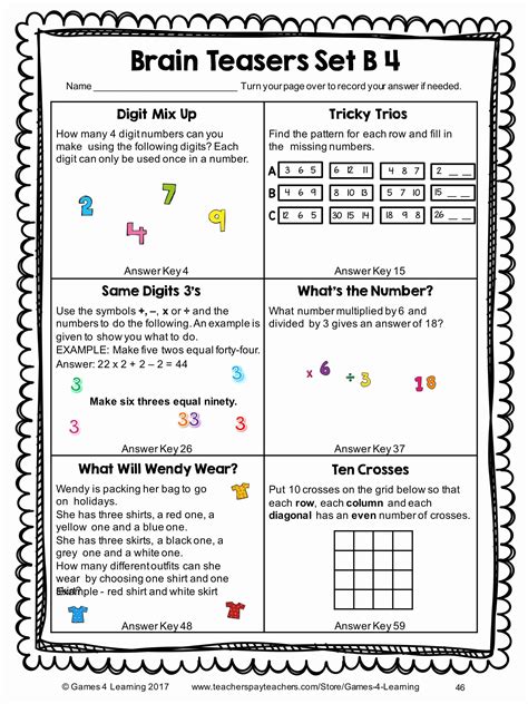 Brain Teasers For 5th Graders With Answers