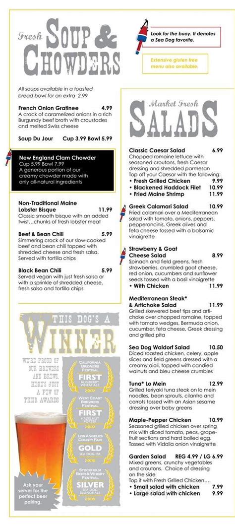 Menu of Sea Dog Brewing Co in Topsham, ME 04086