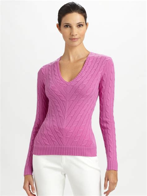 Ralph Lauren Black Label V-neck Cashmere Sweater in Pink | Lyst