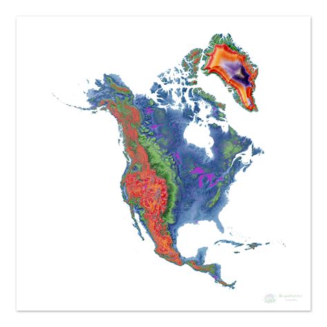 North America - Elevation map, white - Fine Art Print – Grasshopper ...