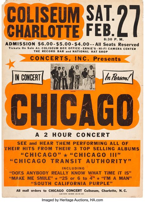 Chicago Coliseum Charlotte Concert Poster (Concerts, Inc, 1971 ...