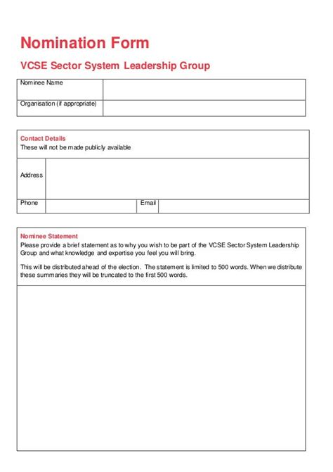 Printable Nomination Form - Printable Forms Free Online