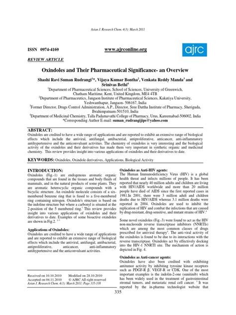 Oxindoles and Their Pharmaceutical Significance - An Overview | PDF ...