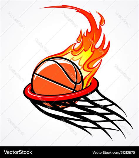 Flaming basketball through hoop logo Royalty Free Vector