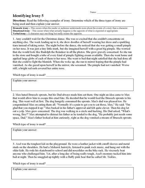 Irony Worksheet 5 | Reading Activity