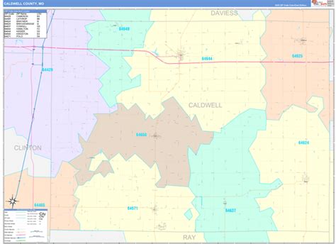 Caldwell County, MO Wall Map Color Cast Style by MarketMAPS - MapSales