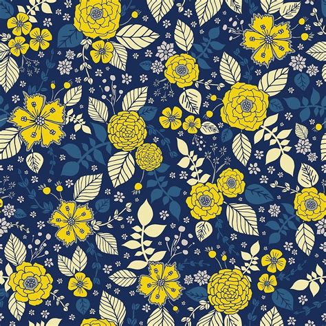 Bright Yellow & Blue Floral Print - Vibrant Flowers