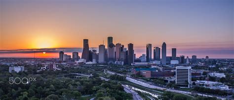 Houston skyline during sunrise | Houston skyline, Skyline, Sunrise