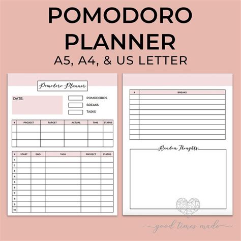 Pomodoro Planner, Printable Planner, Pomodoro Technique, Productivity Planner, Success Planner ...