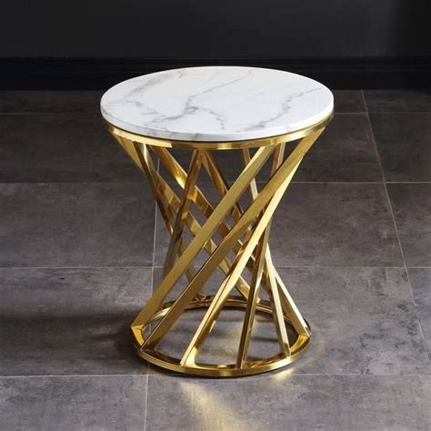 Luxury Marble Round Coffee Table with Gold Stainless Steel Base