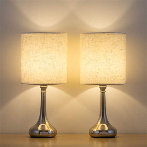 Metal Modern Bedside Lamp with Fabric Shade, Set of 2 - Silver - Walmart.com