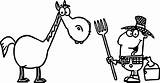 Hayseed Farmer With Pitchfork And Milk Pail His Horse Coloring Page  sketch template
