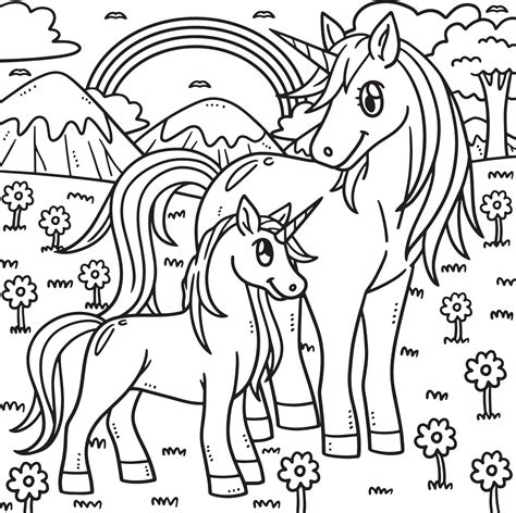 Mother Unicorn and Baby Unicorn Coloring Page 17197817 Vector Art at Vecteezy