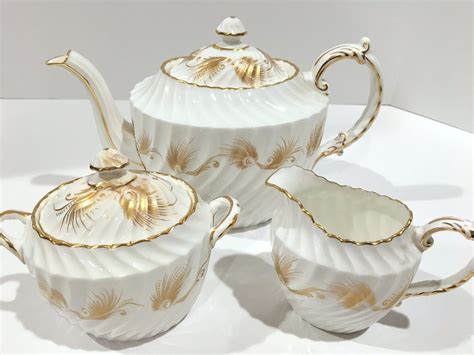 Aynsley Teapot, English Teapot, Gold White Teapot, Creamer Sugar Teapot ...