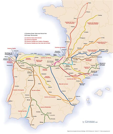 Póster-Mapa de los principales Caminos de Santiago | El Camino de Santiago | Camino de santiago ...