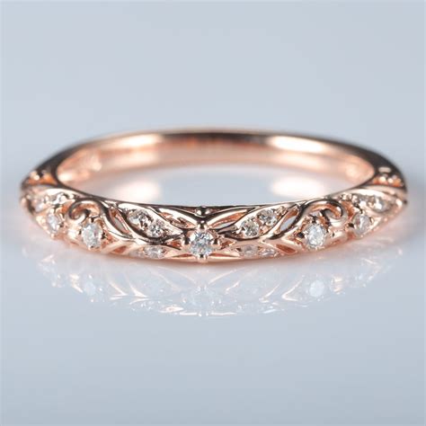 Art Deco Solid 10k Rose Gold Natural Diamonds Women Engagment Ring ...