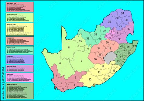 Vector South African Map, District Municipalities and Provinces Segmented, Separated, Divided ...