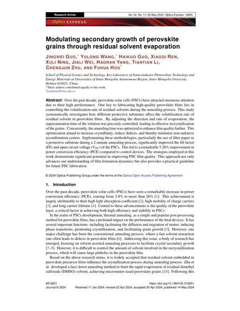 (PDF) Modulating secondary growth of perovskite grains through residual solvent evaporation