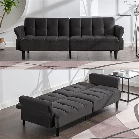 "Mjkone Modern Futon Couch & Bed, 77"" W Velvet Loveseat, Adjustable ...