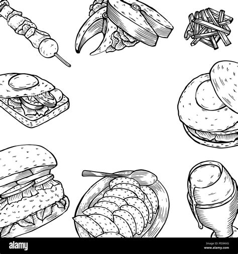 Burger ingredients restaurant menu background Black and White Stock Photos & Images - Alamy