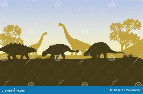 Ankylosaurus Silhouette of Scenery Stock Vector - Illustration of creature, ankylosaurus: 71208940