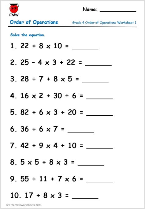 Order of Operation Worksheets | Grade 4 | Free Worksheets | Printables