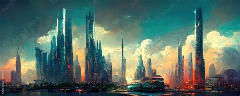 Cyberpunk town at evening, futuristic city, dystoptic artwork, 4k wallpaper. Digital ...