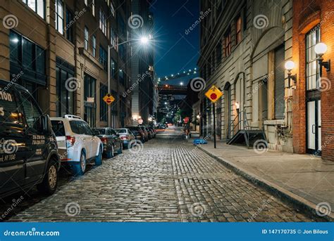 Cobblestone Street at Night in DUMBO, Brooklyn, New York City Editorial Image - Image of tourism ...