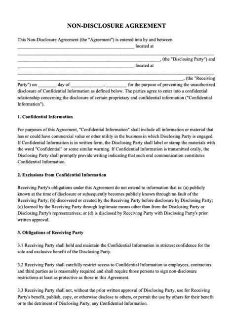 Standard Nda Agreement Template | TUTORE.ORG - Master of Documents