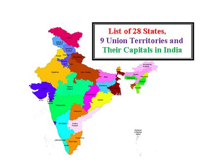 List of 28 States, 9 Union territories Their Capitals in India - VidyaGyaan