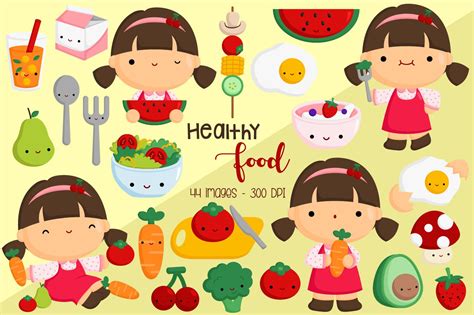 Kids Eating Healthy Food Fresh Clipart Graphic by Inkley Studio ...