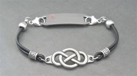 Medical ID Bracelet Allergy Bracelet Leather ID Bracelet