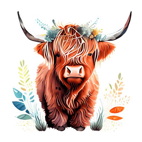 Scottish Highland Cow Folk Art Graphic · Creative Fabrica