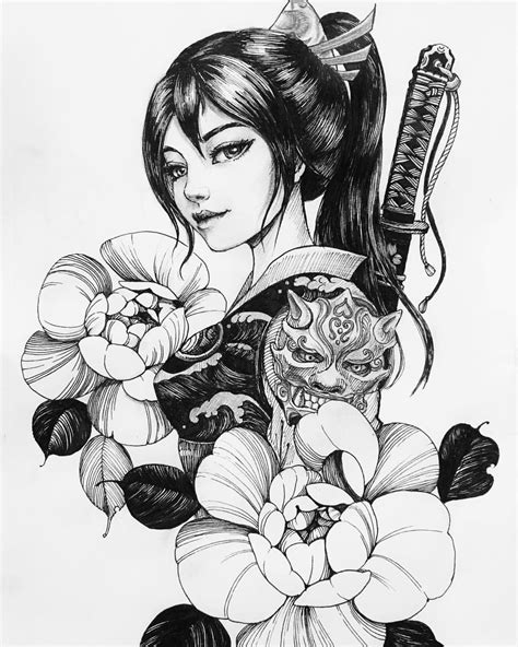 Chronic Ink tattoo Cindy asian-style tattoo Warrior Geisha + flowers - Tatuaje - #a… | Diseño ...