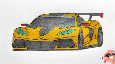 How to draw a CHEVROLET CORVETTE C8 R / drawing 3d car / coloring chevy stingray z06 gt3 2020 ...