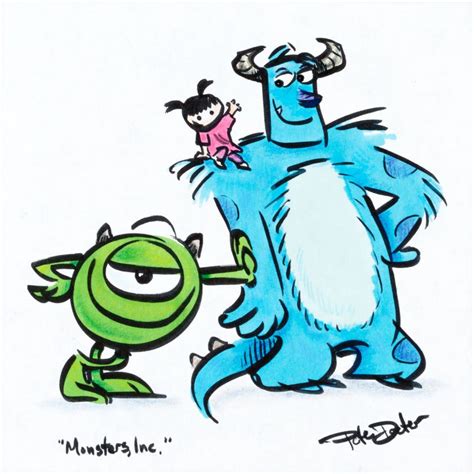 Monsters, Inc. Sully, Mike Wazowski, and Boo Sketch by Peter Docter ...