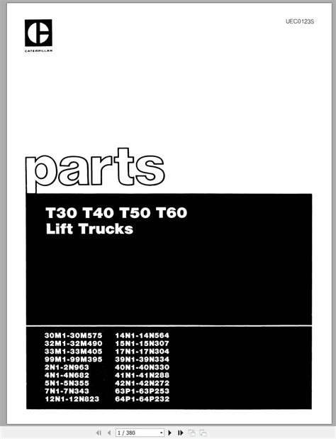 CAT Forklift T40 T50 Spare Parts Manual