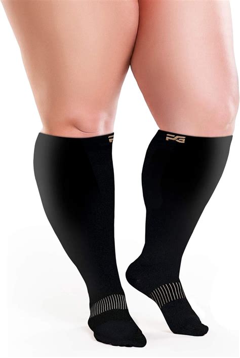 Amazon.com: Plus Gear Plus Size Compression Socks Wide Calf- Copper Infused Graduated (Black ...