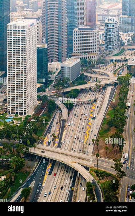 Downtown Los Angeles Route 110 Highway Aerial Stock Photo - Alamy