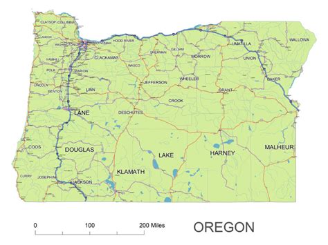 Oregon State vector road map. | Printable vector maps