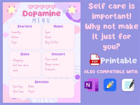 Dopamine Menu Template Printable Dopamenu ADHD Menu Self Care Activities. Ultimate Self Love To ...