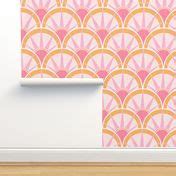 Pink and Orange Art Deco Fancy Fan Wallpaper | Spoonflower