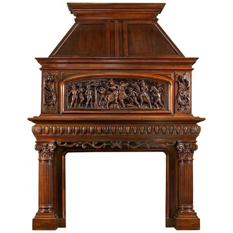 19th Century Antique French Fireplace Mantel Carved in Walnut For Sale ...