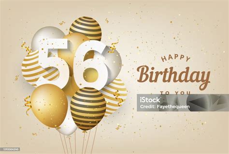 Happy 56th Birthday With Gold Balloons Greeting Card Background Stock Illustration - Download ...