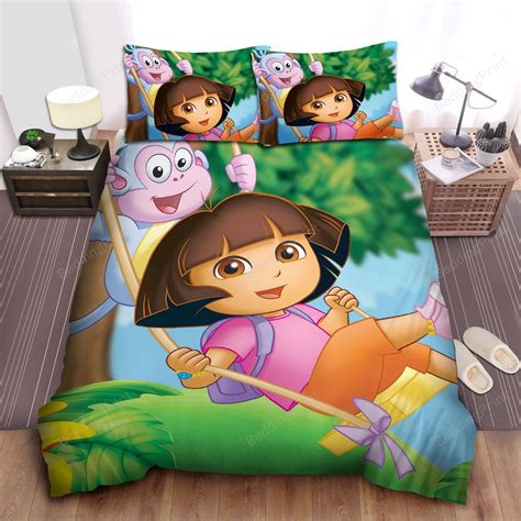 Dora The Explorer Dora And Boots Swinging Bed Sheets Duvet Cover ...