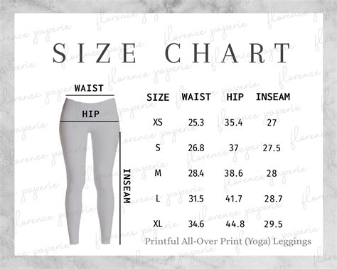 large leggings size chart printable