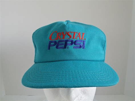 Vintage 90's Crystal Pepsi Logo Hat Cap Aqua Blue Snapback Soda USA Made RARE | #1820904980