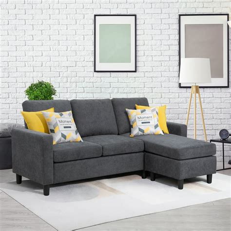 Jamfly Convertible Sectional Dark Grey Sofa Couch with Reversible Chaise, L-Shaped Couch with ...