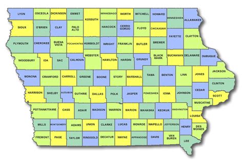 Iowa Map Showing Counties